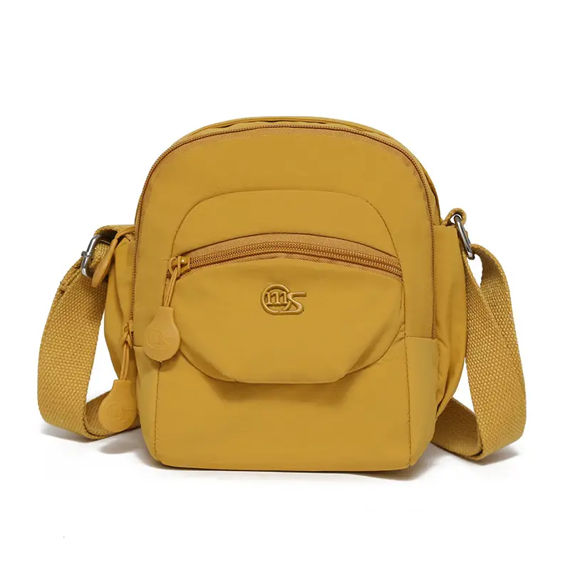 Women's Crossbody Bag Multi Layer Nylon Yellow Black - Image 10