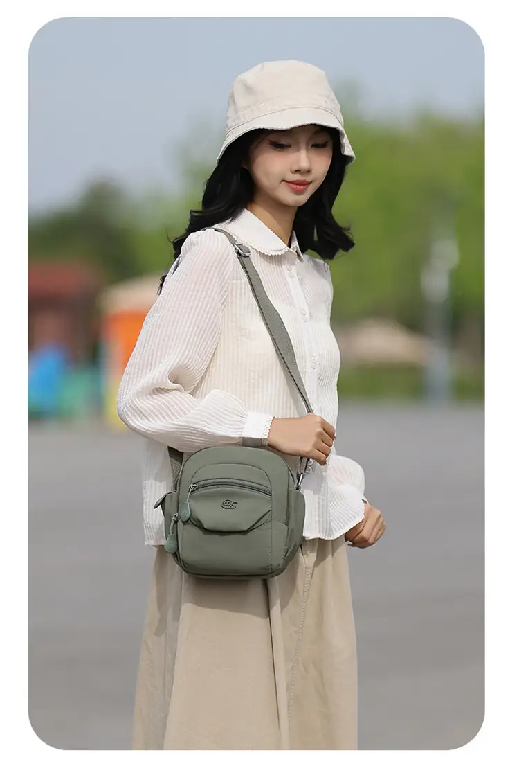 Women's Crossbody Bag Multi Layer Nylon Yellow Black — feature 12