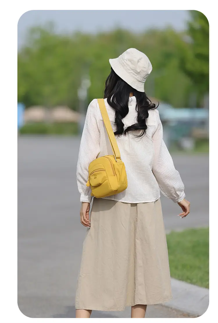 Women's Crossbody Bag Multi Layer Nylon Yellow Black — feature 14