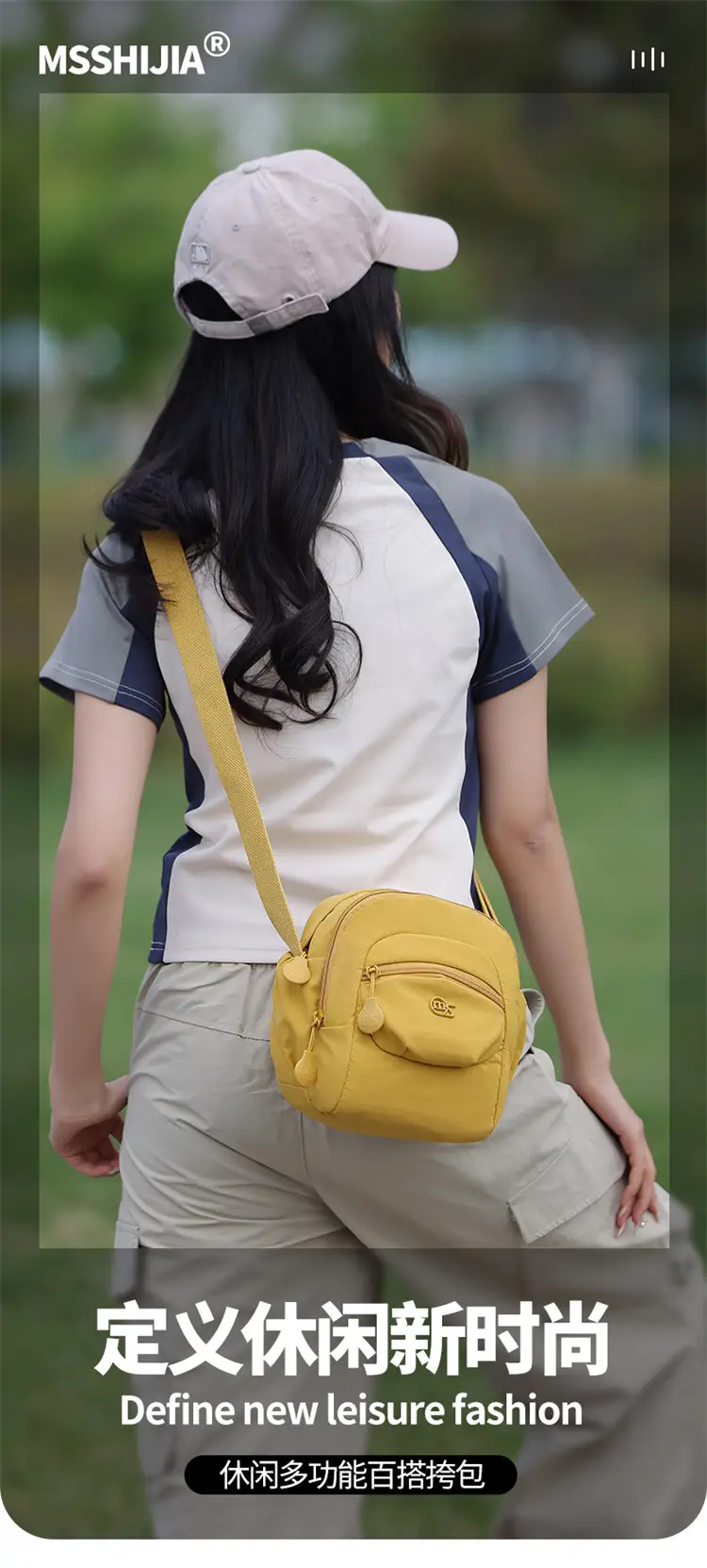 Women's Crossbody Bag Multi Layer Nylon Yellow Black — feature 2