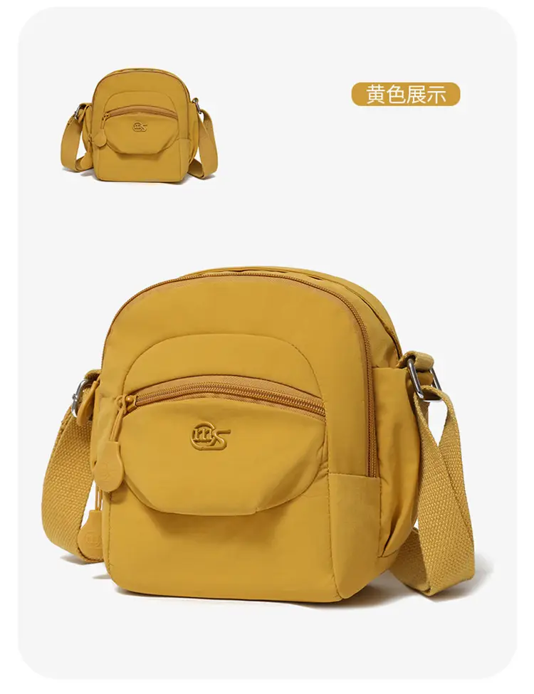 Women's Crossbody Bag Multi Layer Nylon Yellow Black — feature 21