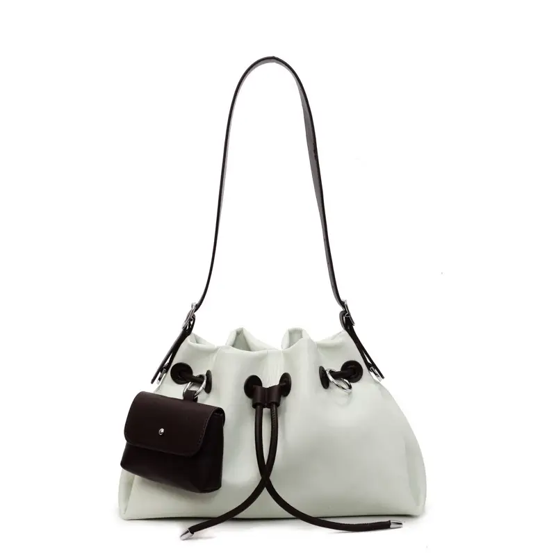 Women Drawstring Bucket Bags Black Yellow Green Beige