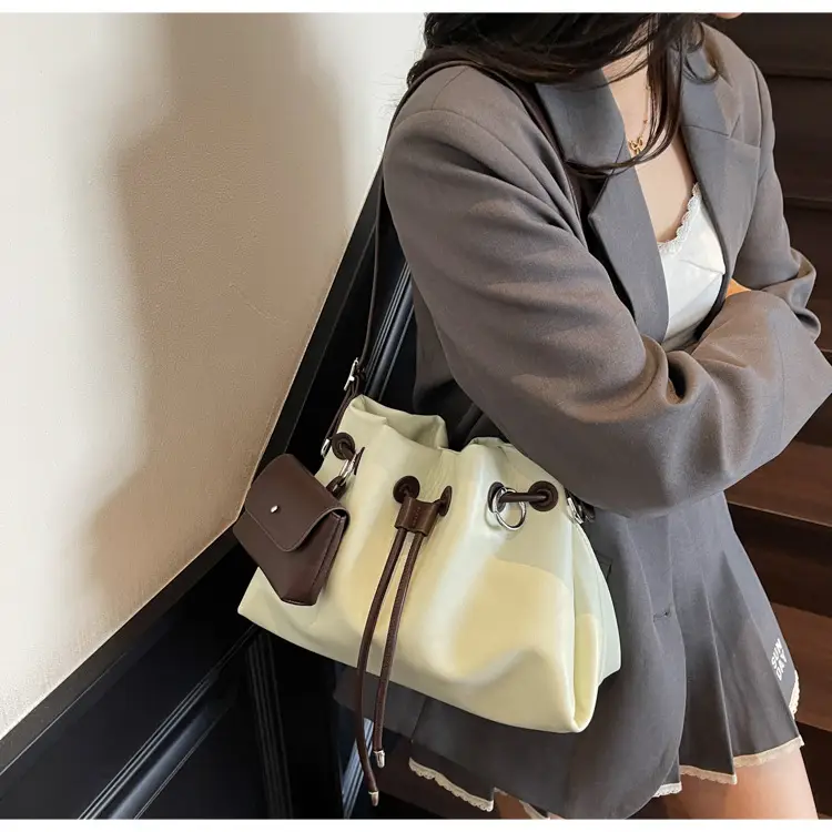 Women Drawstring Bucket Bags Black Yellow Green Beige — feature 15