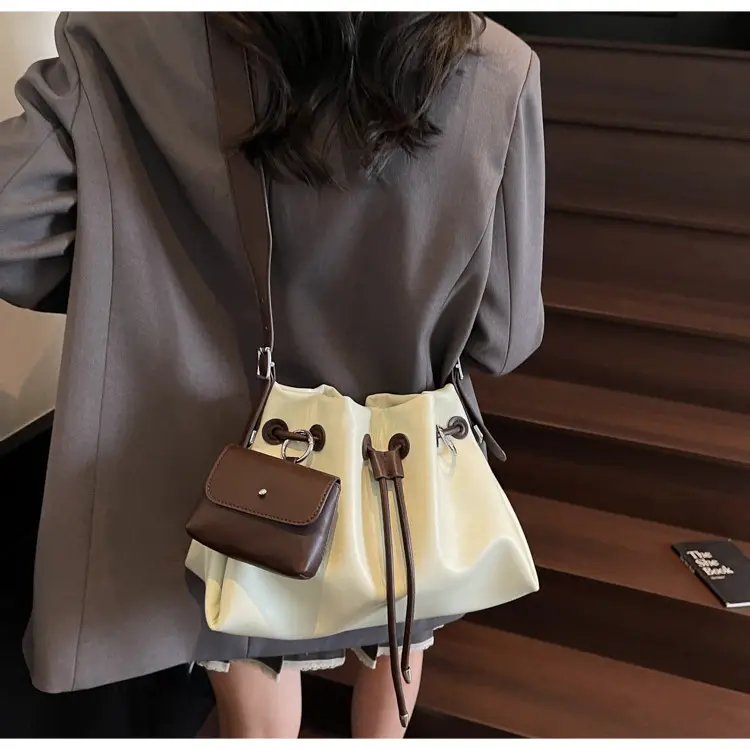 Women Drawstring Bucket Bags Black Yellow Green Beige — feature 16