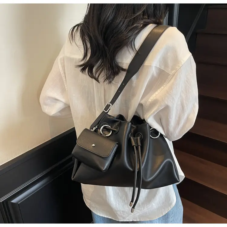 Women Drawstring Bucket Bags Black Yellow Green Beige — feature 17