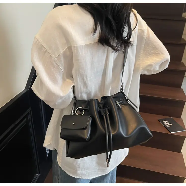 Women Drawstring Bucket Bags Black Yellow Green Beige — feature 18