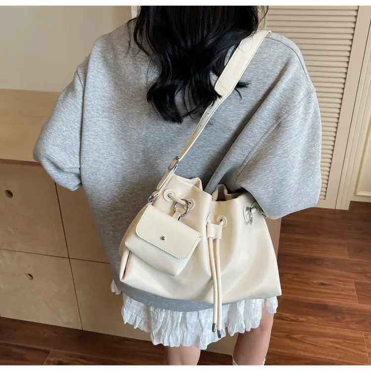 Women Drawstring Bucket Bags Black Yellow Green Beige — feature 19