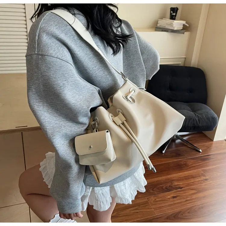 Women Drawstring Bucket Bags Black Yellow Green Beige — feature 20