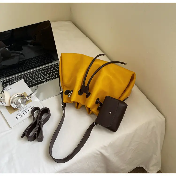 Women Drawstring Bucket Bags Black Yellow Green Beige — feature 24