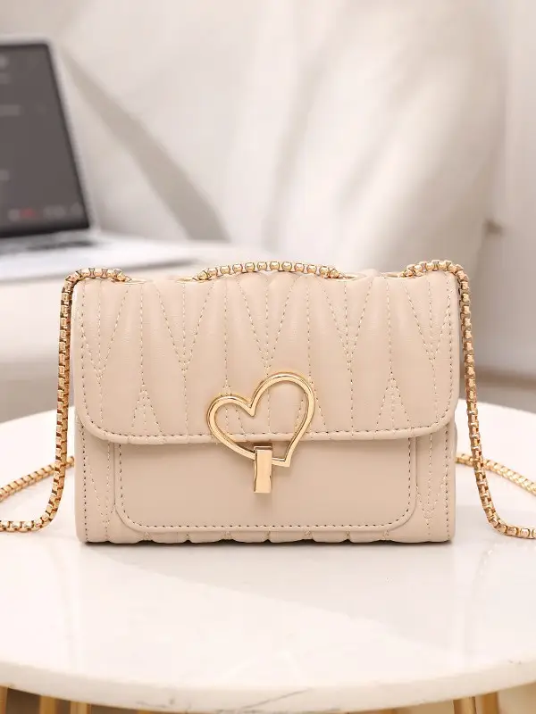 Black Heart Lock Crossbody Bag with Gold Chain - Image 7