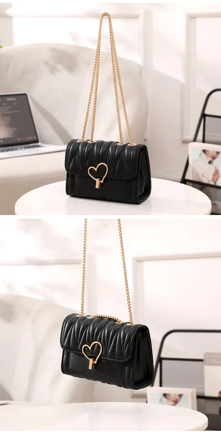 Black Heart Lock Crossbody Bag with Gold Chain — feature 17