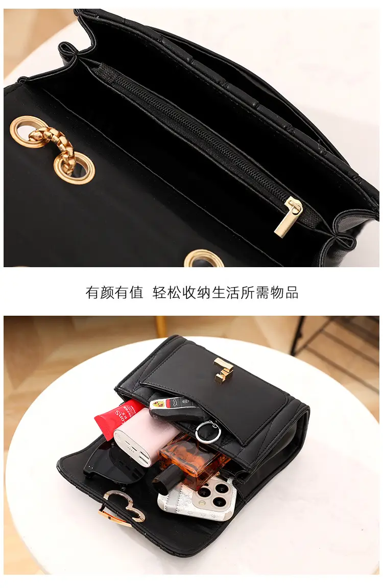 Black Heart Lock Crossbody Bag with Gold Chain — feature 6