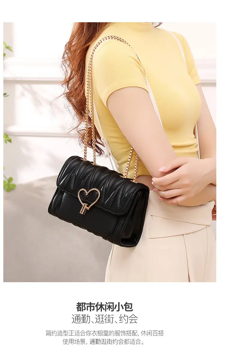 Black Heart Lock Crossbody Bag with Gold Chain — feature 9