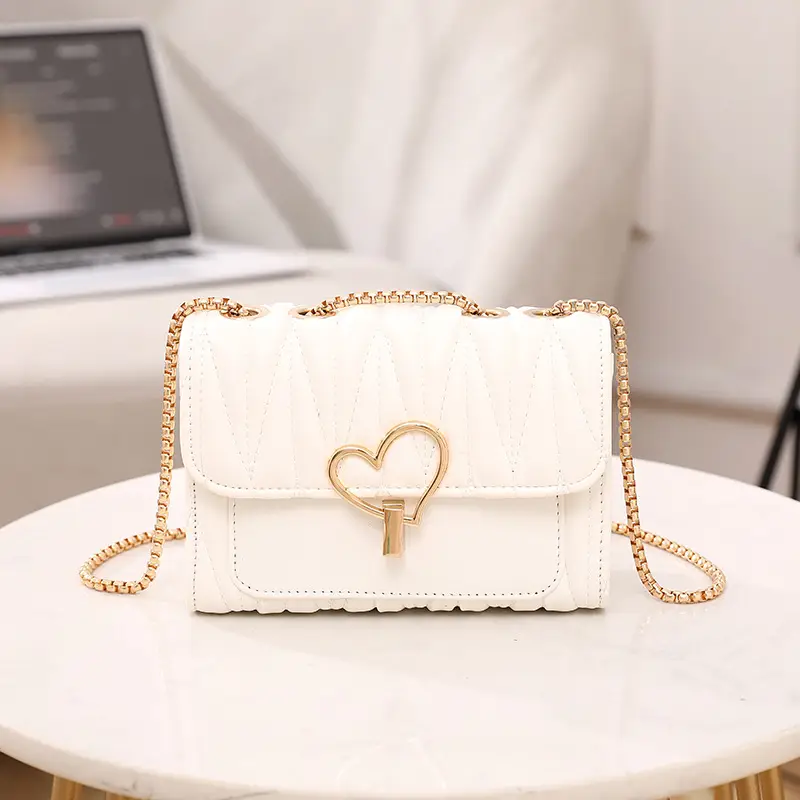 Black Heart Lock Crossbody Bag with Gold Chain - Image 2