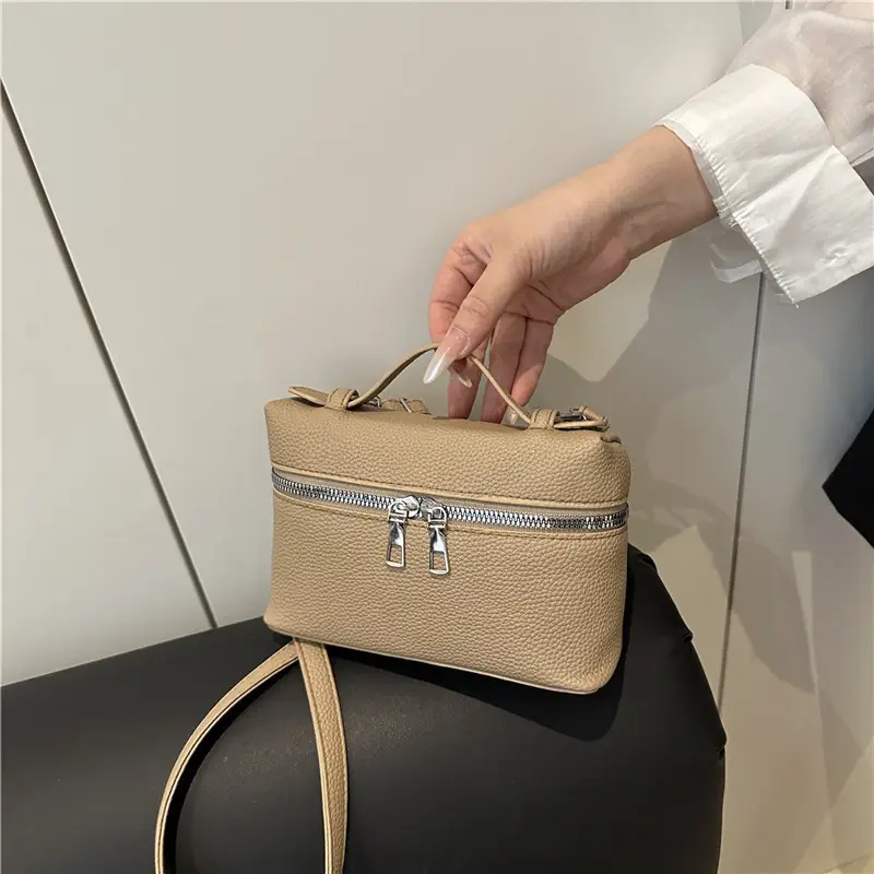 Women's Square Bag with Leather Texture & Shoulder Strap - Image 6