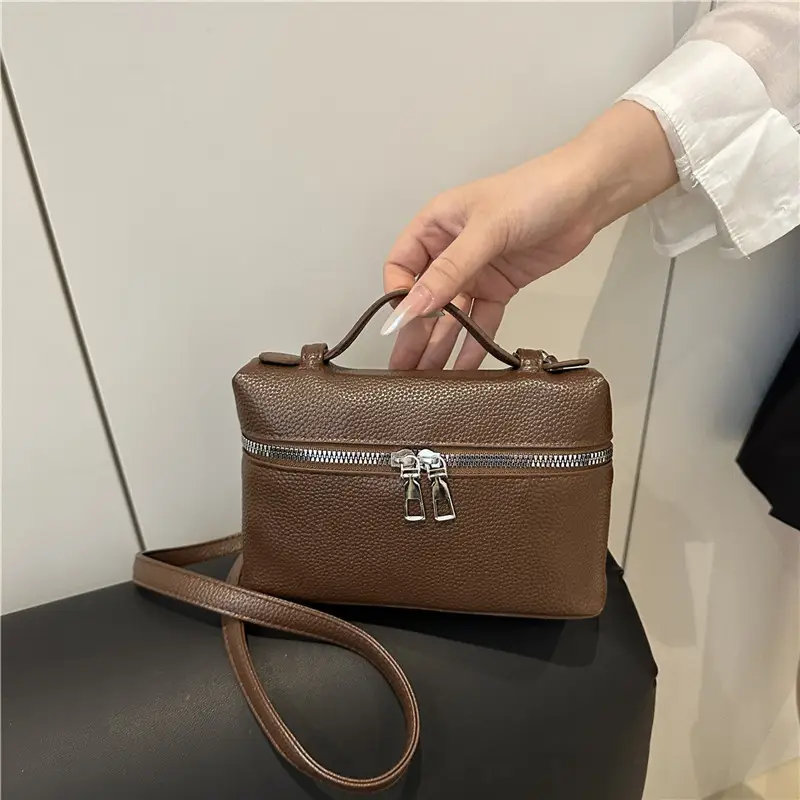 Women's Square Bag with Leather Texture & Shoulder Strap - Image 7