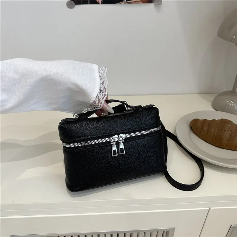 Women's Square Bag with Leather Texture & Shoulder Strap - Image 8