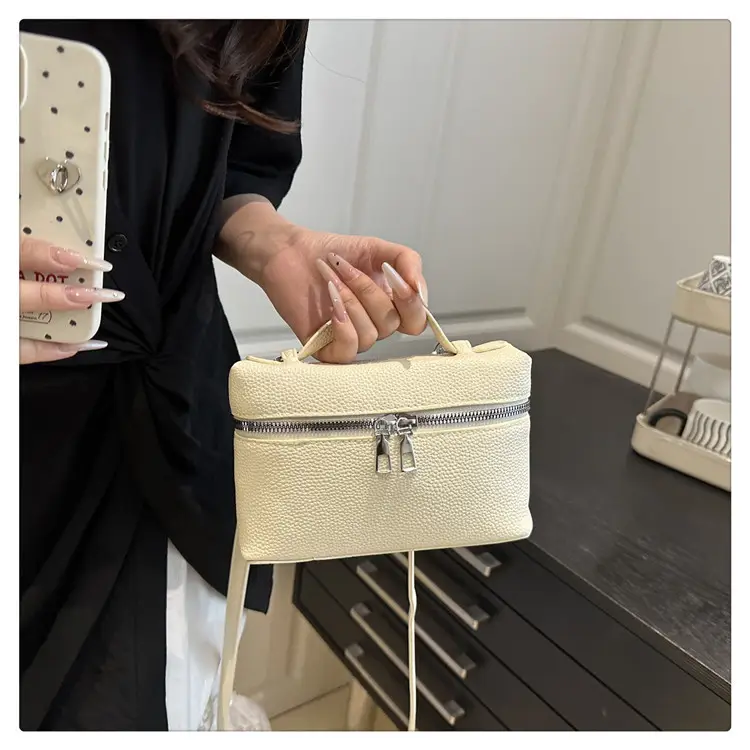 Women's Square Bag with Leather Texture & Shoulder Strap — feature 13
