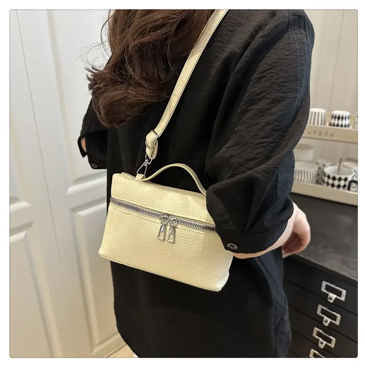 Women's Square Bag with Leather Texture & Shoulder Strap — feature 14