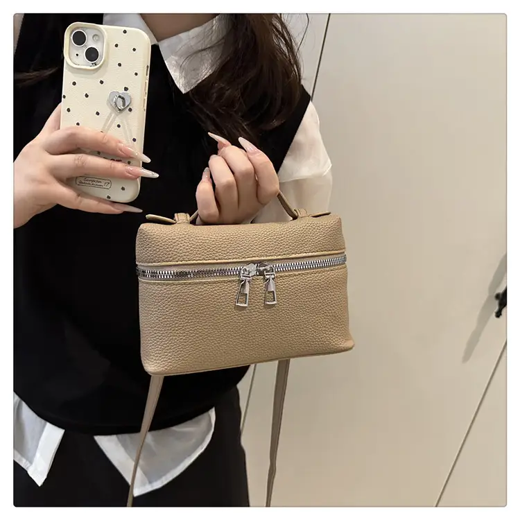 Women's Square Bag with Leather Texture & Shoulder Strap — feature 15