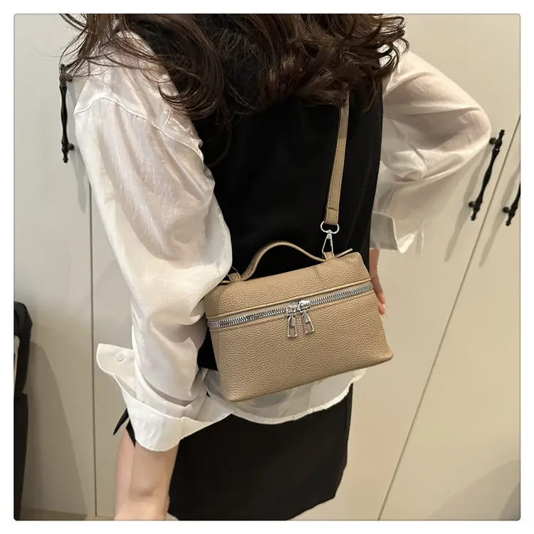 Women's Square Bag with Leather Texture & Shoulder Strap — feature 17