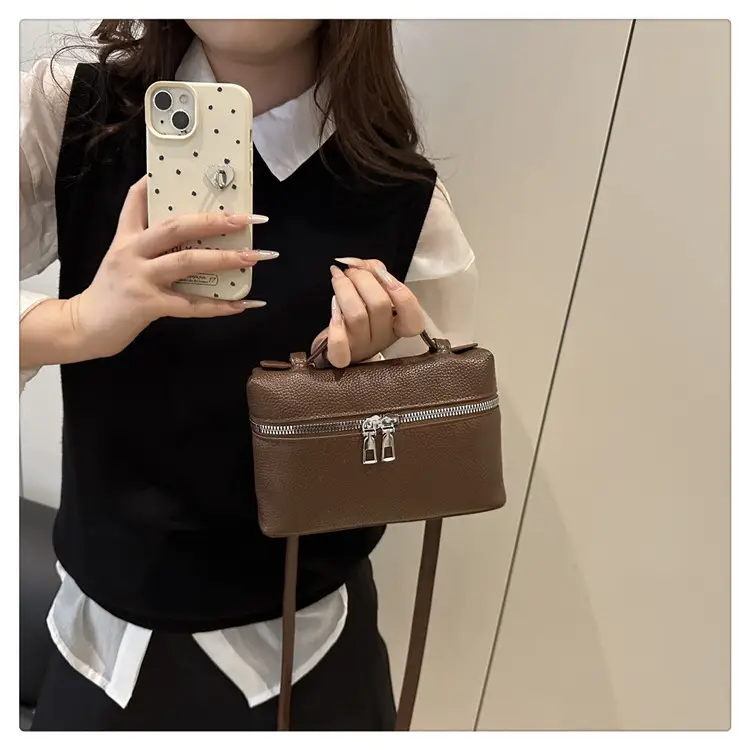 Women's Square Bag with Leather Texture & Shoulder Strap — feature 20