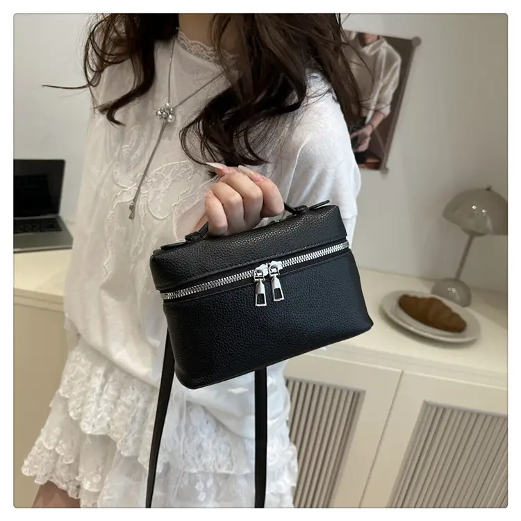Women's Square Bag with Leather Texture & Shoulder Strap — feature 21