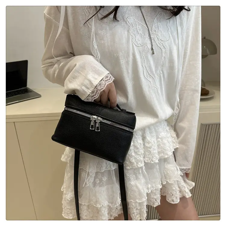 Women's Square Bag with Leather Texture & Shoulder Strap — feature 22