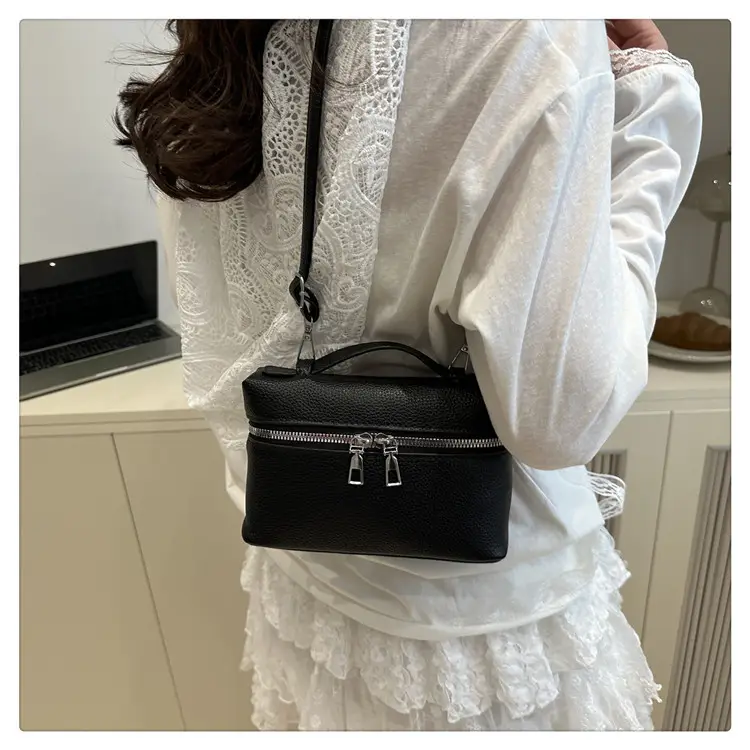 Women's Square Bag with Leather Texture & Shoulder Strap — feature 23