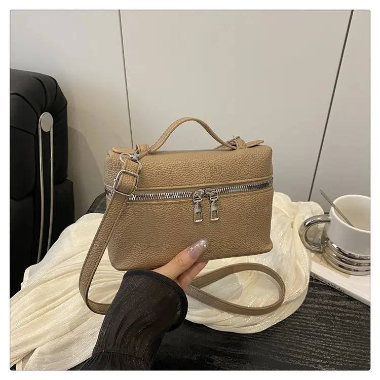 Women's Square Bag with Leather Texture & Shoulder Strap — feature 26