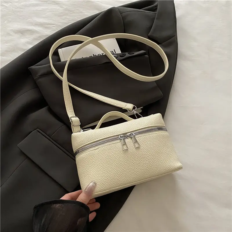Women's Square Bag with Leather Texture & Shoulder Strap - Image 2