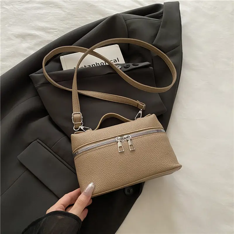 Women's Square Bag with Leather Texture & Shoulder Strap - Image 3
