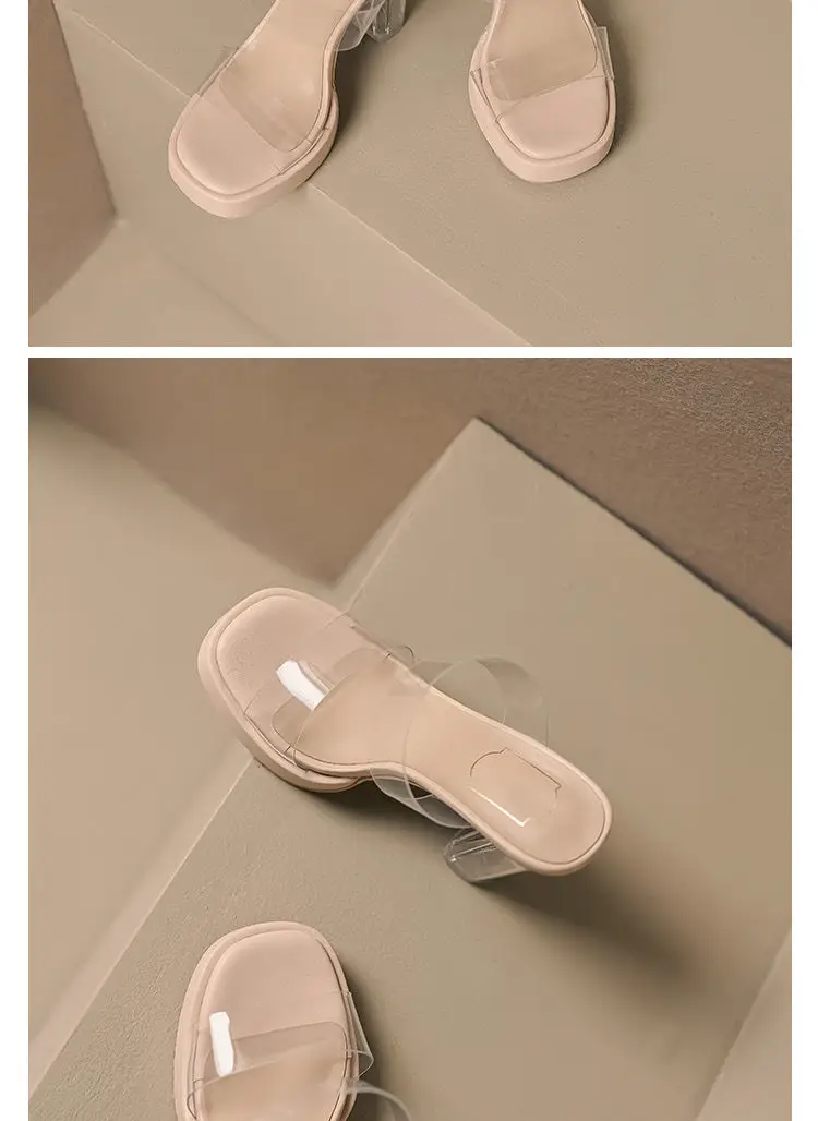 Transparent High-Heeled Shoes 2026 Summer New Style Waterproof Platform Thick Heel Nude Color Thick-Soled Crystal Sandals Slippers for Women to Wear Outside — feature 9