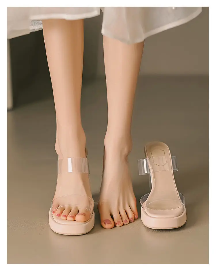 Transparent High-Heeled Shoes 2026 Summer New Style Waterproof Platform Thick Heel Nude Color Thick-Soled Crystal Sandals Slippers for Women to Wear Outside — feature 3
