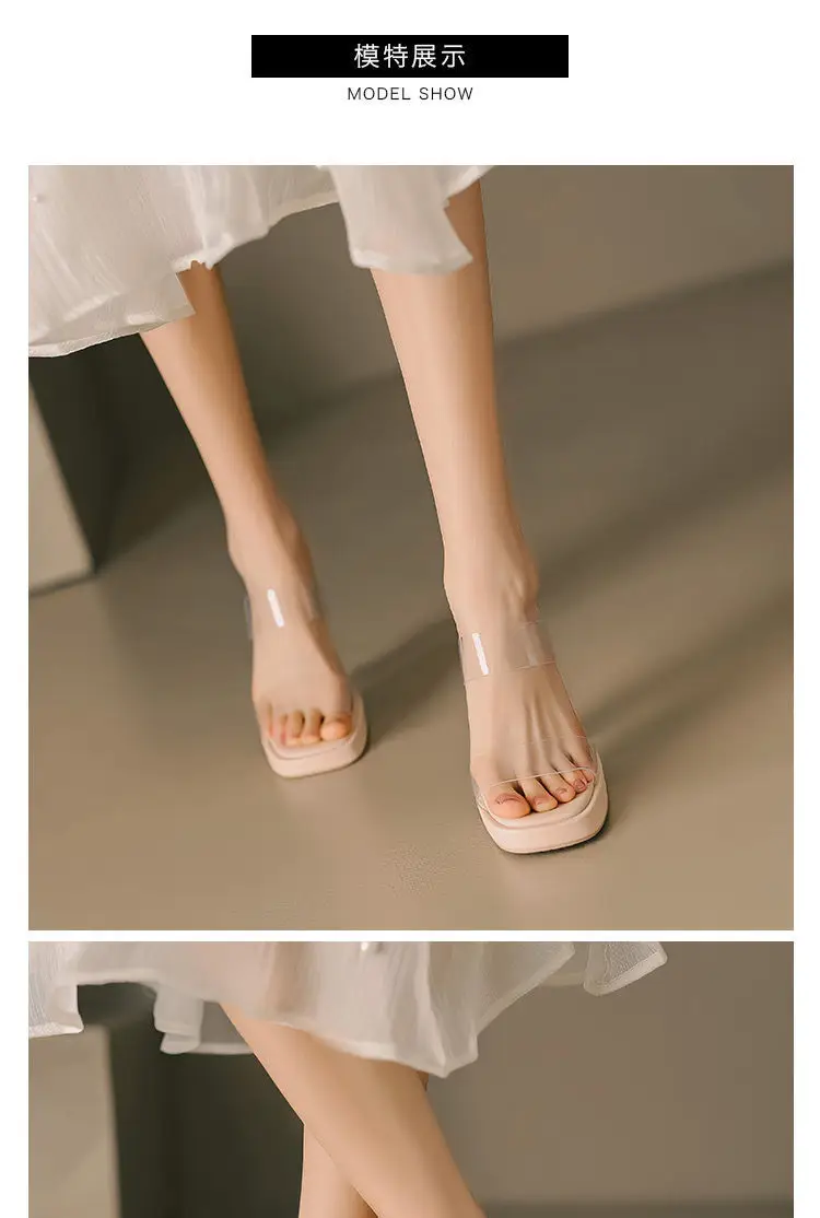 Transparent High-Heeled Shoes 2026 Summer New Style Waterproof Platform Thick Heel Nude Color Thick-Soled Crystal Sandals Slippers for Women to Wear Outside — feature 4