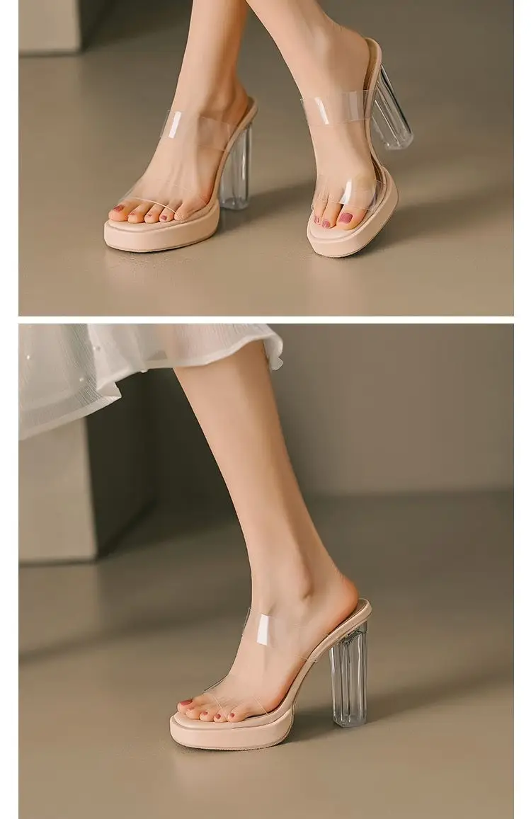 Transparent High-Heeled Shoes 2026 Summer New Style Waterproof Platform Thick Heel Nude Color Thick-Soled Crystal Sandals Slippers for Women to Wear Outside — feature 5