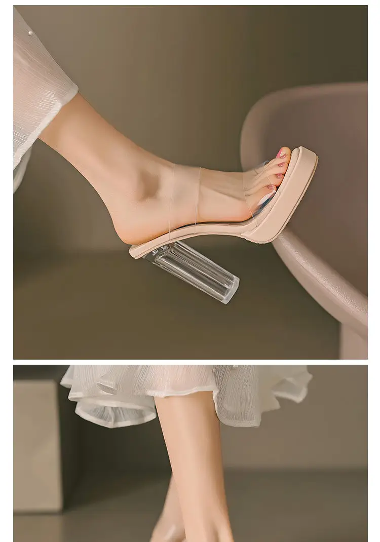 Transparent High-Heeled Shoes 2026 Summer New Style Waterproof Platform Thick Heel Nude Color Thick-Soled Crystal Sandals Slippers for Women to Wear Outside — feature 6