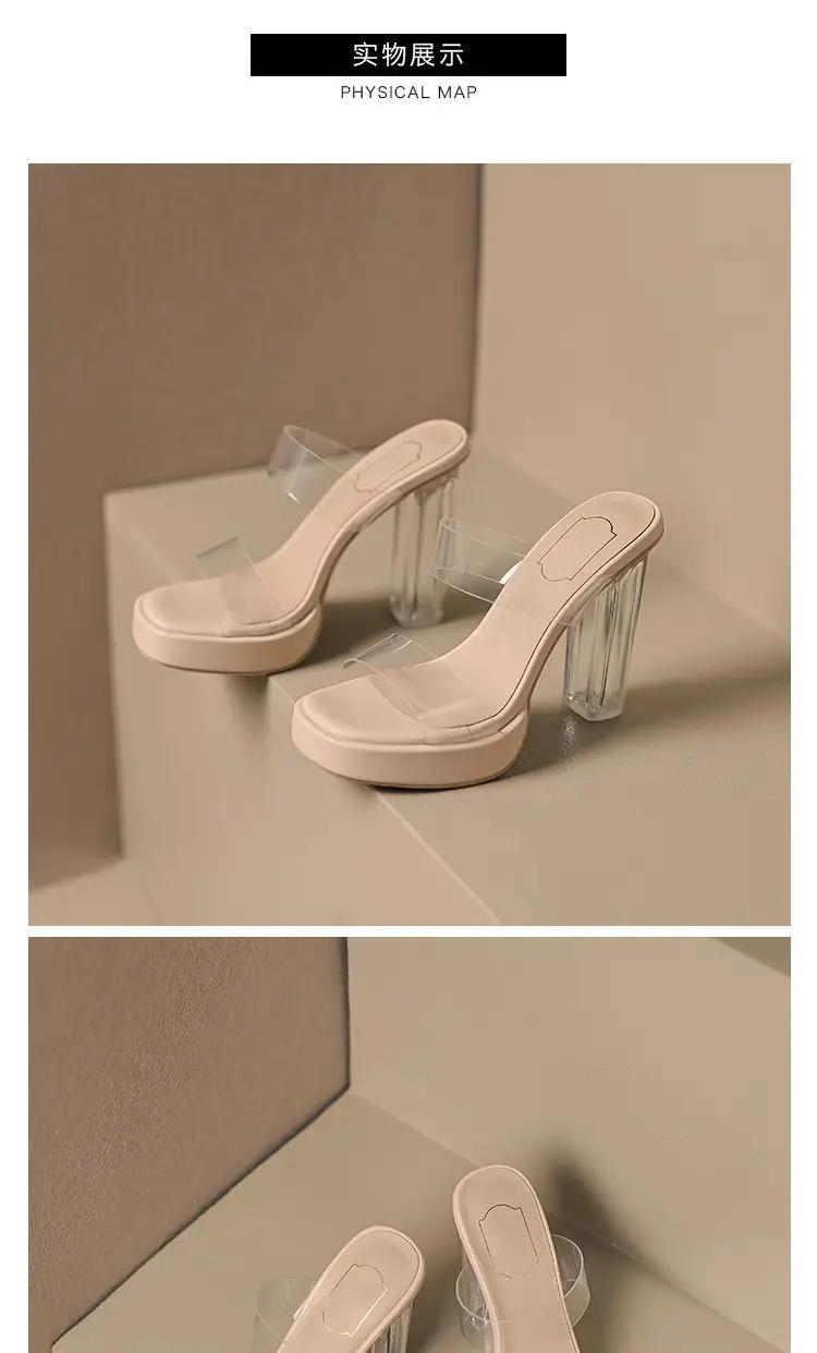Transparent High-Heeled Shoes 2026 Summer New Style Waterproof Platform Thick Heel Nude Color Thick-Soled Crystal Sandals Slippers for Women to Wear Outside — feature 8