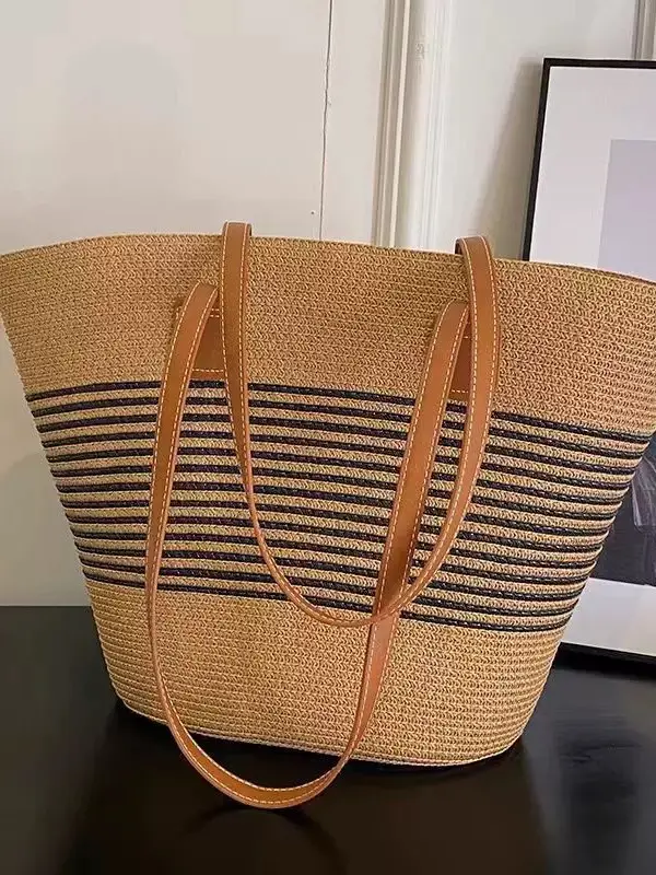 Women Straw Beach Bag Black Stripes 2025 - Image 49