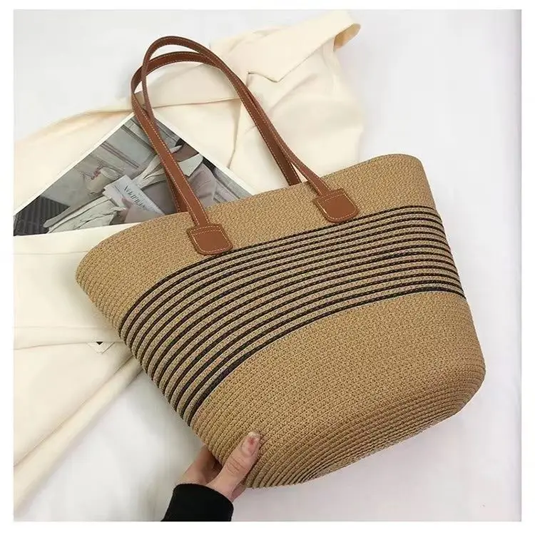Women Straw Beach Bag Black Stripes 2025 — feature 2