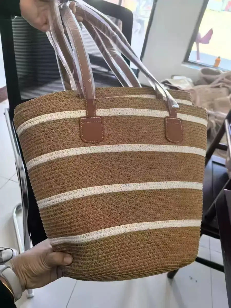 Women Straw Beach Bag Black Stripes 2025 - Image 12