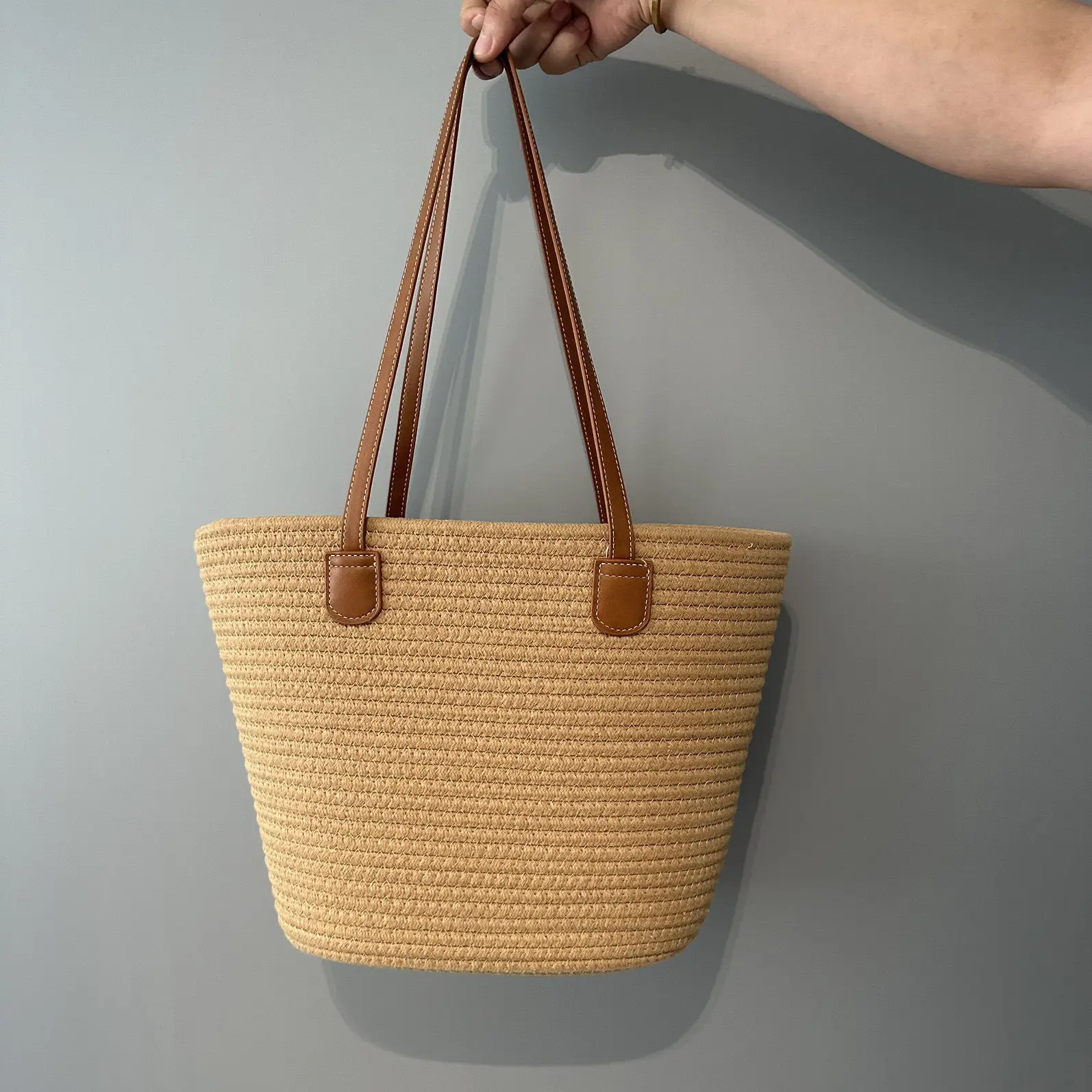 Women Straw Beach Bag Black Stripes 2025 - Image 13