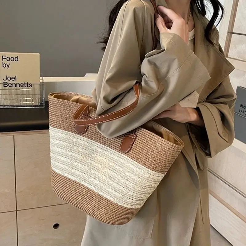 Women Straw Beach Bag Black Stripes 2025 - Image 15
