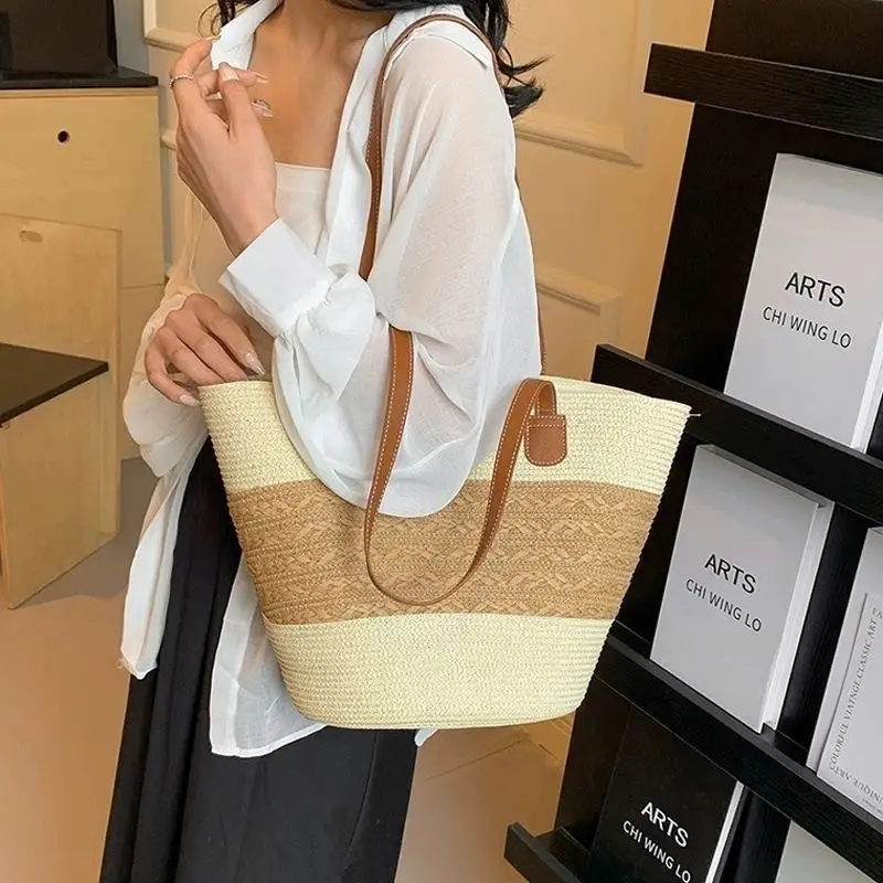 Women Straw Beach Bag Black Stripes 2025 - Image 16