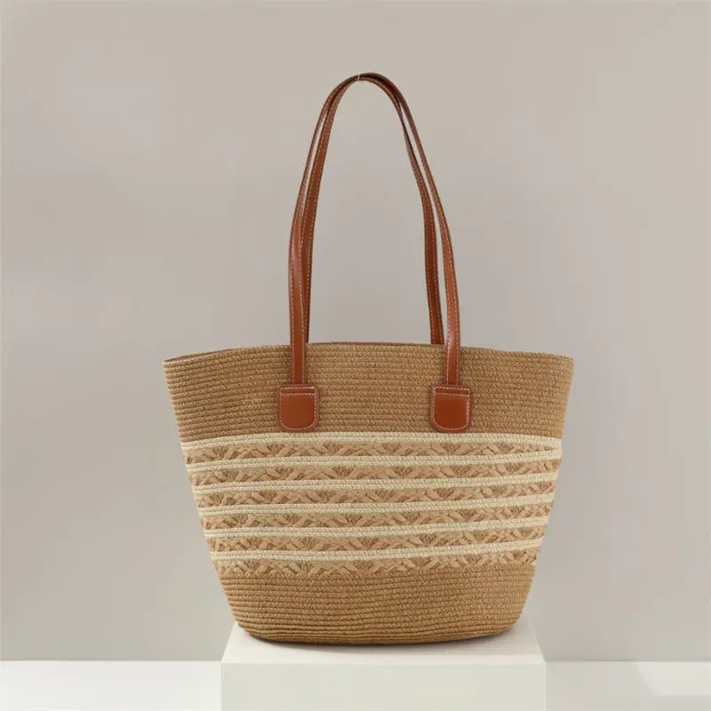 Women Straw Beach Bag Black Stripes 2025 - Image 17
