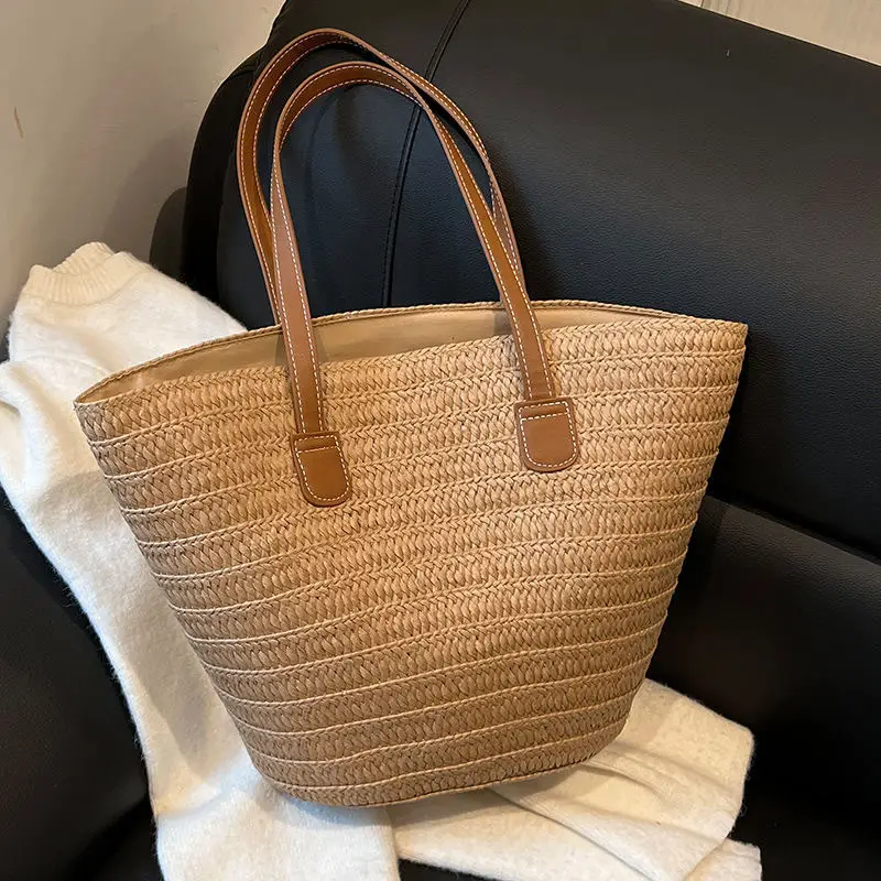 Women Straw Beach Bag Black Stripes 2025 - Image 19