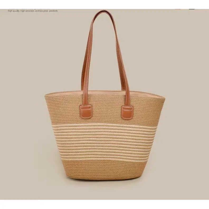 Women Straw Beach Bag Black Stripes 2025 - Image 2