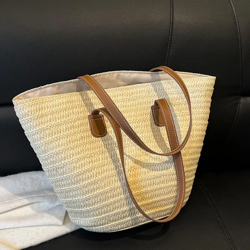 Women Straw Beach Bag Black Stripes 2025 - Image 20