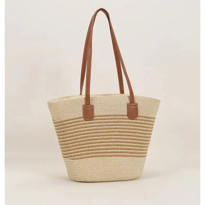 Women Straw Beach Bag Black Stripes 2025 - Image 3