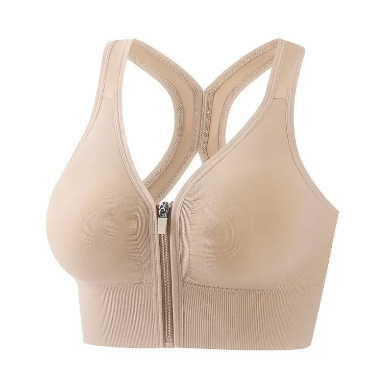 Sports Bra Women's Large Size High-Strength Shock-Proof Front Zipper Fitness Yoga Running Anti-Sagging Tube Top Bra